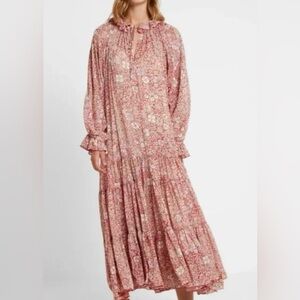 Anthropologie O.P.T. Long Sleeve Floral Poppy Boho Prairie Ruffle Midi Dress